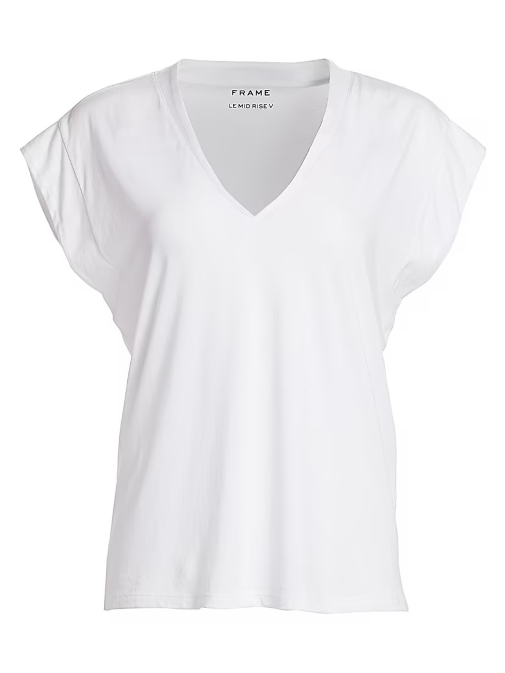 FRAME DENIM Le Mid Rise White V-Neck Cap Sleeve Tee Cotton T-Shirt Top